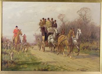 Eine Kutsche und vier Pferde